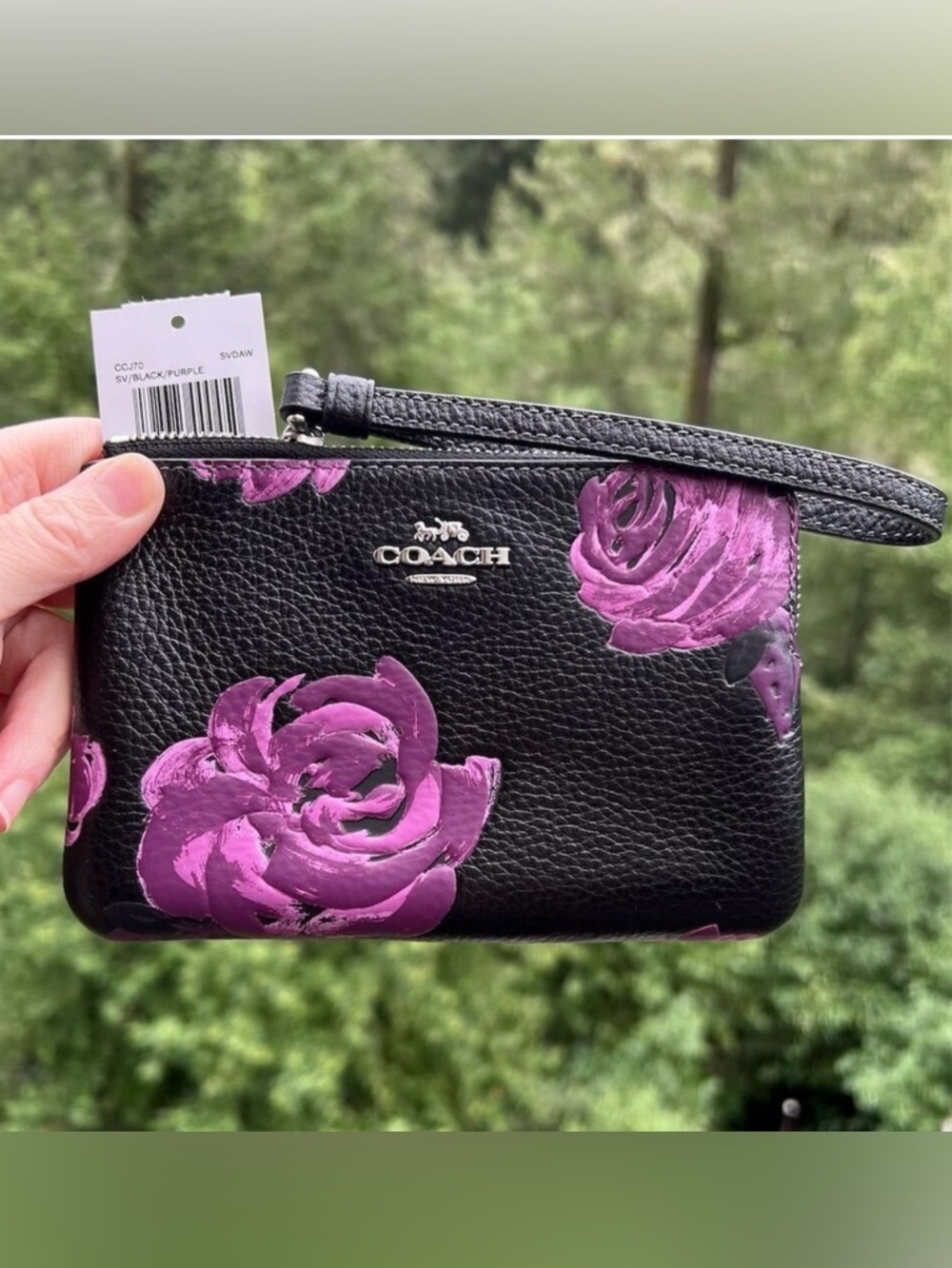COACH Corner Zip Wristlet in Purple Rose Floral Print CCJ70 NWT AUTHENTIC